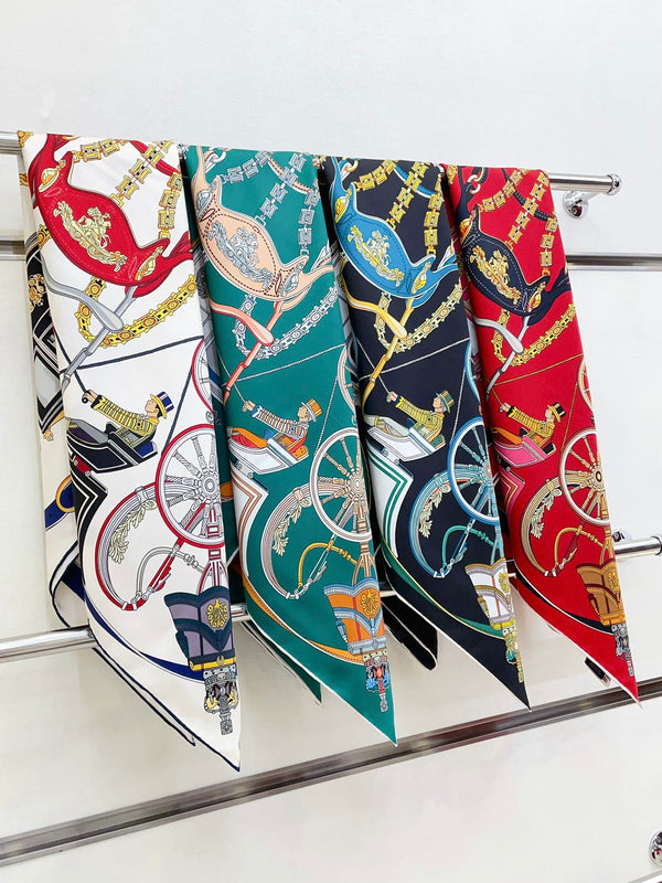 Stately Wheels Scarf 90 CM Red Colorful Silk Twill  312876