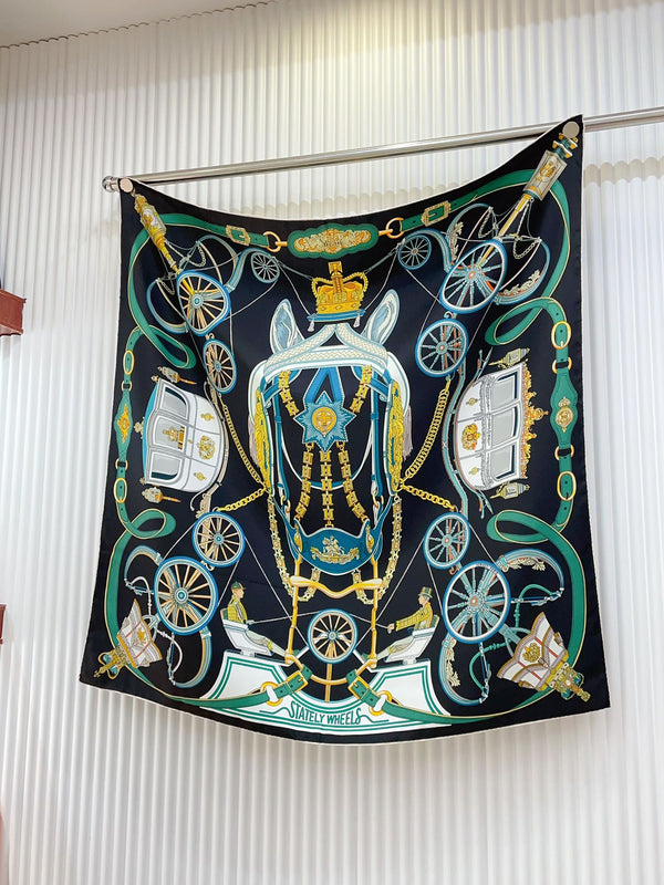 Stately Wheels Scarf 90 CM Black Colorful Silk Twill  312877