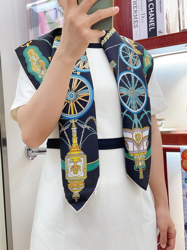Stately Wheels Scarf 90 CM Black Colorful Silk Twill  312877