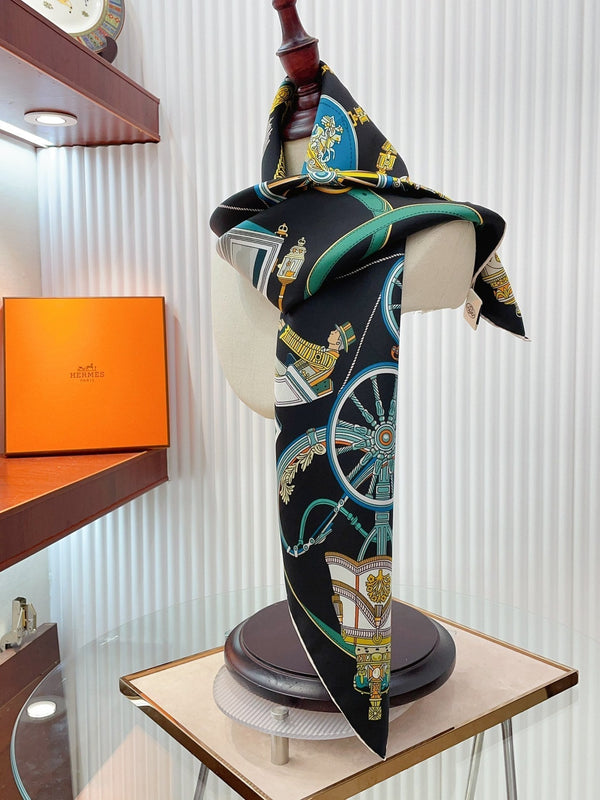 Stately Wheels Scarf 90 CM Black Colorful Silk Twill  312877