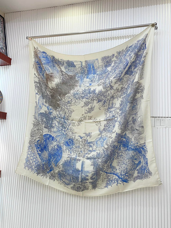 Le Jardin De Leila Au Bloc Shawl 135 CM In Blue Cashmere And Silk 316262