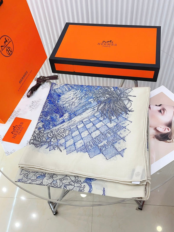 Le Jardin De Leila Au Bloc Shawl 135 CM In Blue Cashmere And Silk 316262