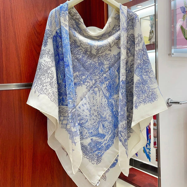 Le Jardin De Leila Au Bloc Shawl 135 CM In Blue Cashmere And Silk 316262