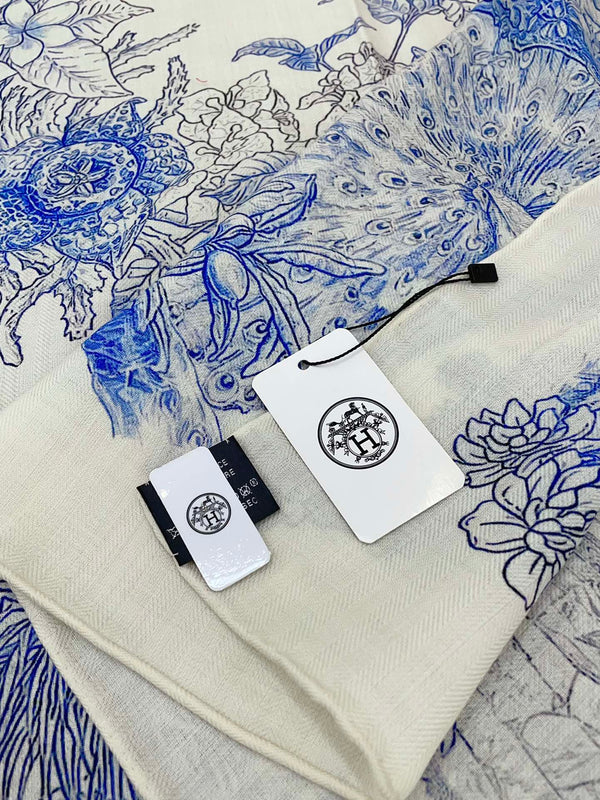 Le Jardin De Leila Au Bloc Shawl 135 CM In Blue Cashmere And Silk 316262