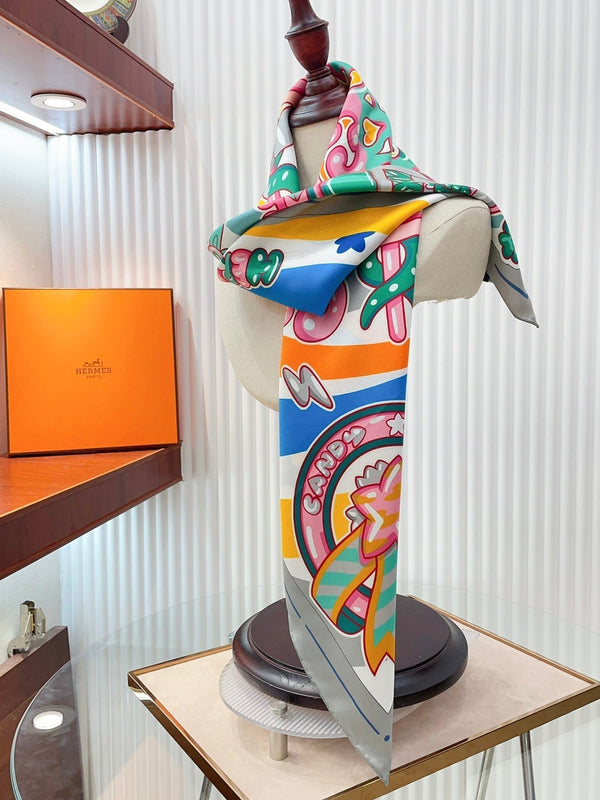 Candy Libris Scarf 90 CM In Pink Colorful Silk Twill  319213