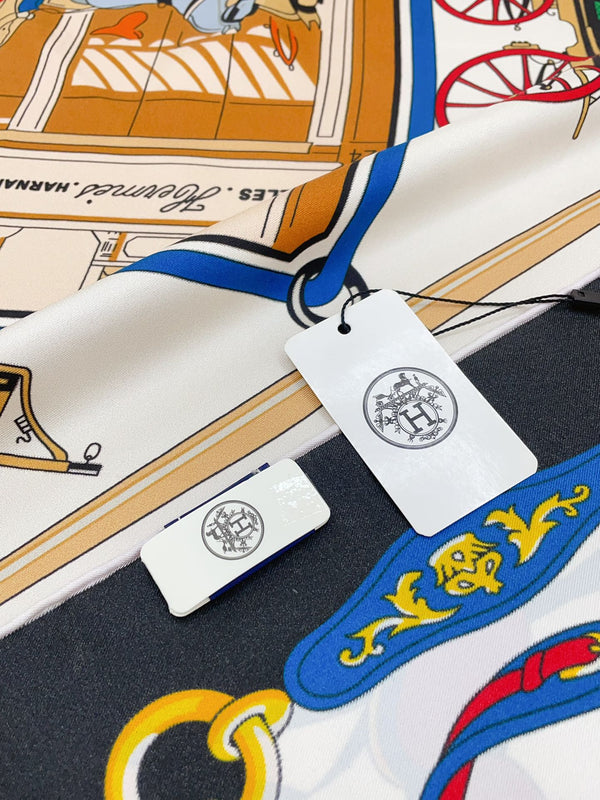 Palonniers scarf 90 CM In Black Colorful Silk Twill 321909