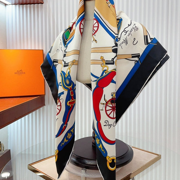 Palonniers scarf 90 CM In Black Colorful Silk Twill 321909