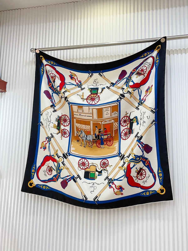 Palonniers scarf 90 CM In Black Colorful Silk Twill 321909