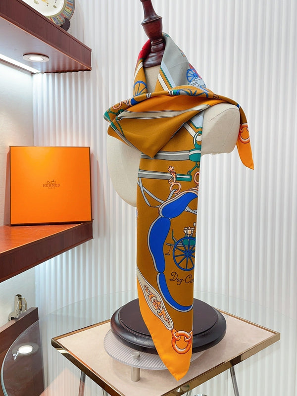 Palonniers scarf 90 CM In Orange Colorful Silk Twill 321910