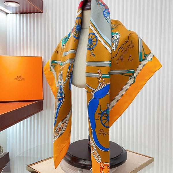 Palonniers scarf 90 CM In Orange Colorful Silk Twill 321910