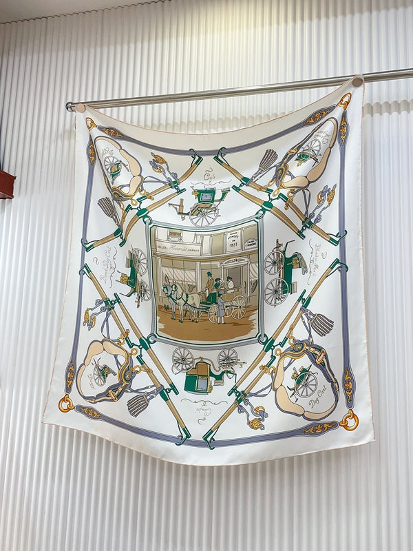 Palonniers scarf 90 CM In White Colorful Silk Twill 321911