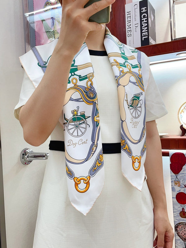 Palonniers scarf 90 CM In White Colorful Silk Twill 321911