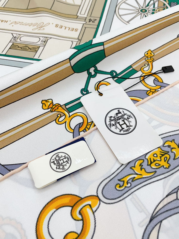 Palonniers scarf 90 CM In White Colorful Silk Twill 321911