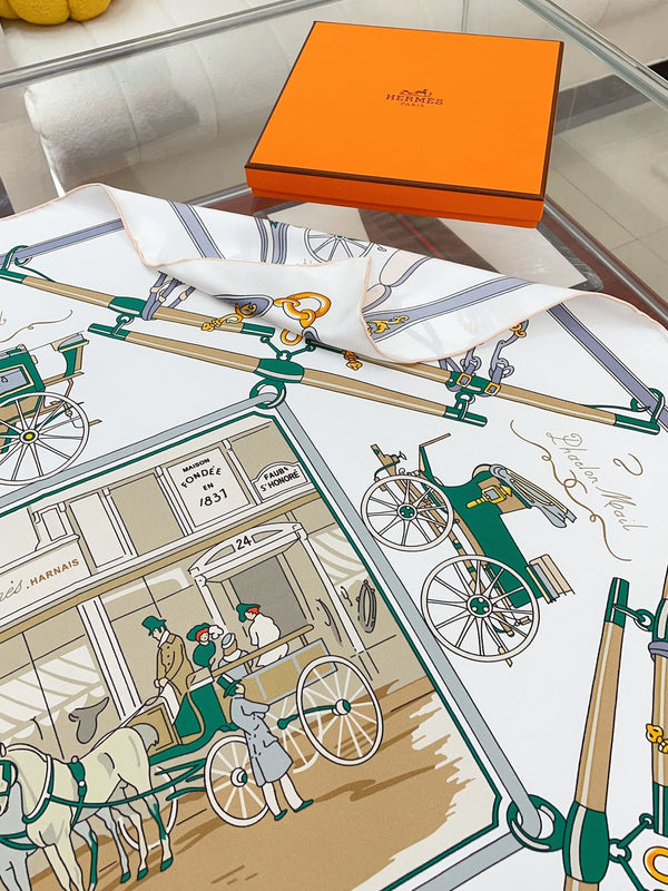 Palonniers scarf 90 CM In White Colorful Silk Twill 321911