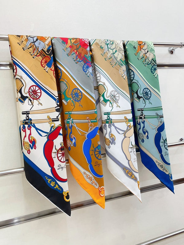 Palonniers scarf 90 CM In White Colorful Silk Twill 321911