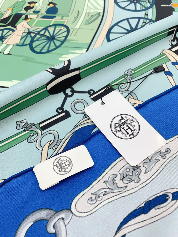 Palonniers scarf 90 CM In Light Turquoise Colorful Silk Twill 321912