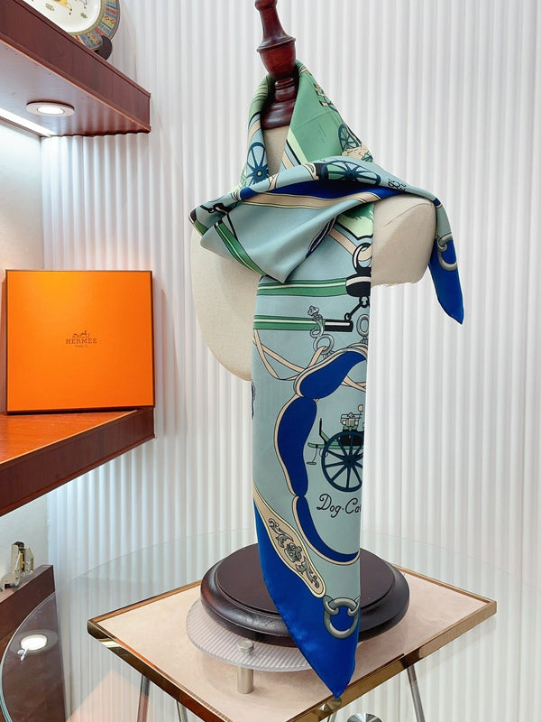 Palonniers scarf 90 CM In Light Turquoise Colorful Silk Twill 321912