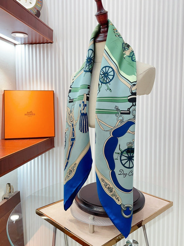 Palonniers scarf 90 CM In Light Turquoise Colorful Silk Twill 321912