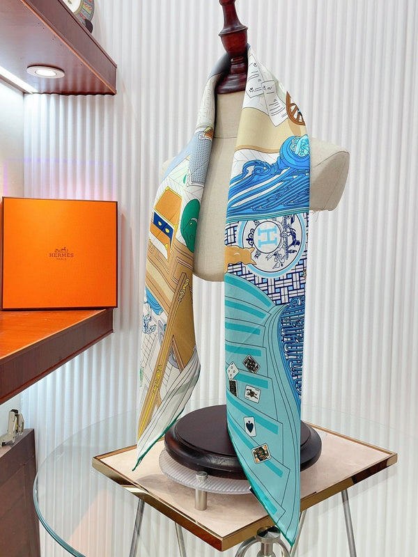 Mystere Au 24 Scarf 90 CM In Light Turquoise Colorful Silk Twill 321934