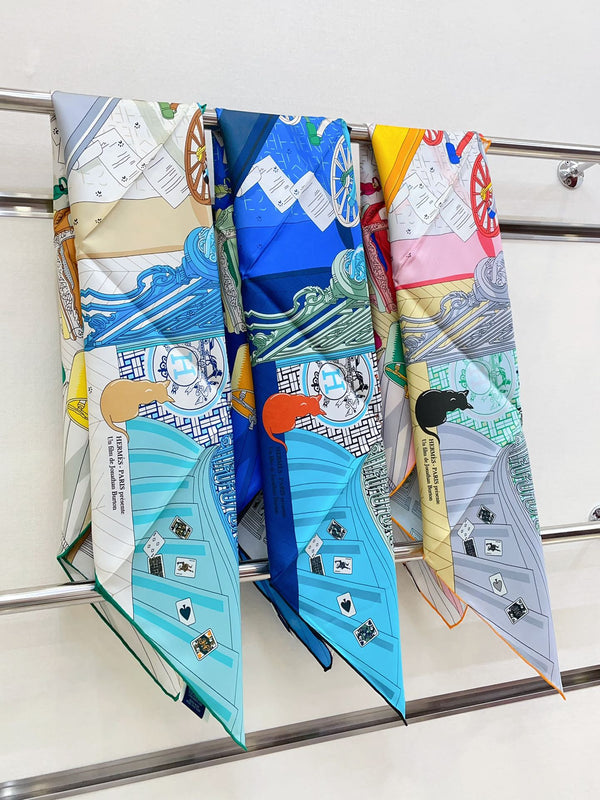 Mystere Au 24 Scarf 90 CM In Light Turquoise Colorful Silk Twill 321934