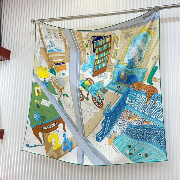 Mystere Au 24 Scarf 90 CM In Light Turquoise Colorful Silk Twill 321934