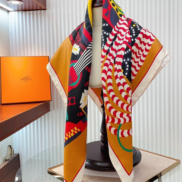 Silla De Gaucho Scarf 90 CM In Yellow Orange Colorful Silk Twill 320652