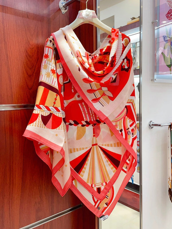 Haute Parure Scarf 135 CM In Red Colorful Cashmere And Silk 324751