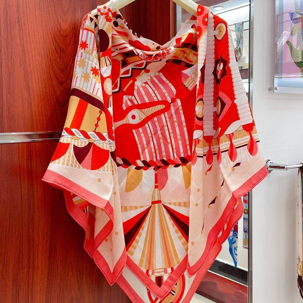 Haute Parure Scarf 135 CM In Red Colorful Cashmere And Silk 324751