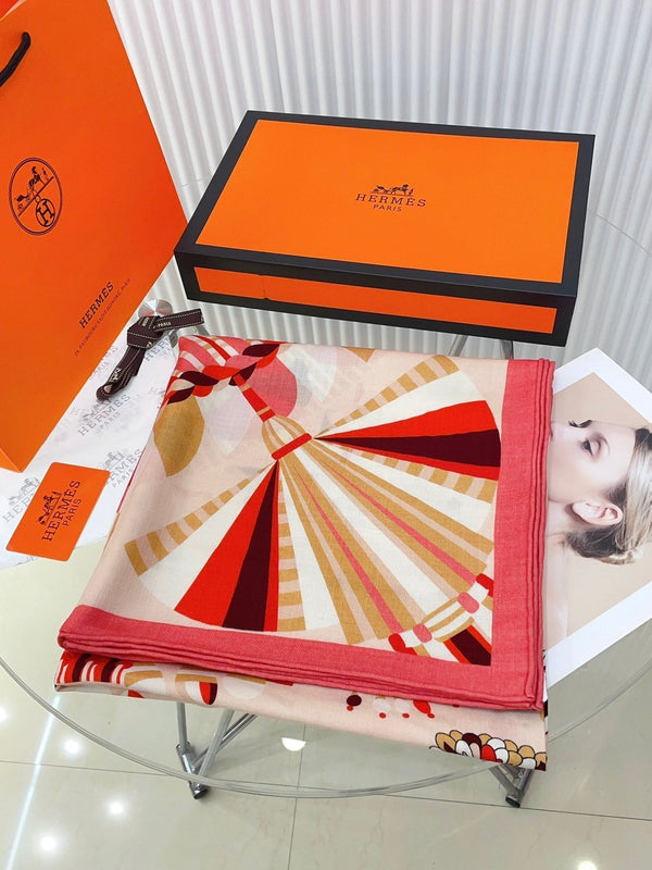 Haute Parure Scarf 135 CM In Red Colorful Cashmere And Silk 324751