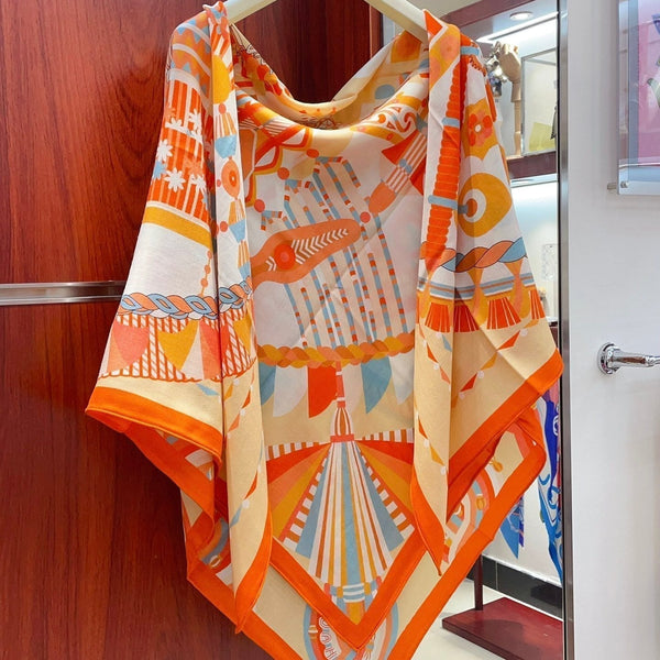 Haute Parure Scarf 135 CM In Orange Colorful Cashmere And Silk 324754