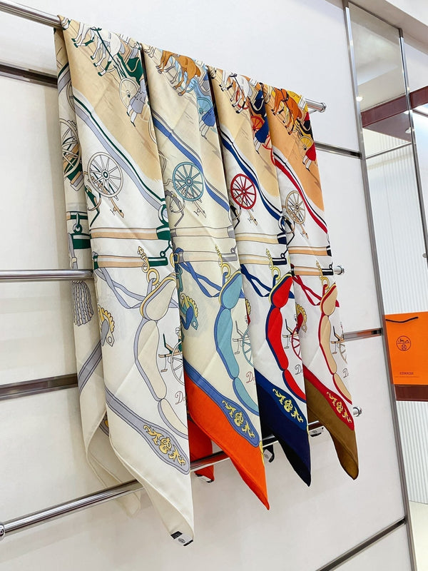 Palonniers Scarf 135 CM In White Colorful Cashmere And Silk 327471