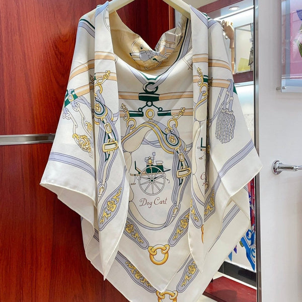 Palonniers Scarf 135 CM In White Colorful Cashmere And Silk 327471