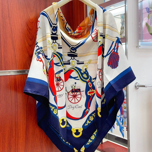 Palonniers Scarf 135 CM In Navy Blue Colorful Cashmere And Silk 327473