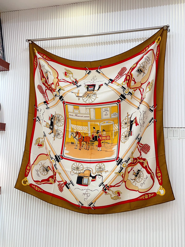 Palonniers Scarf 135 CM In Brown Colorful Cashmere And Silk 327474