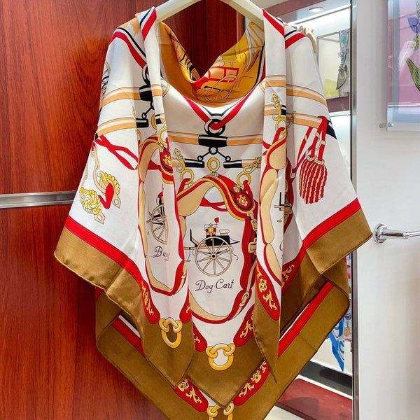 Palonniers Scarf 135 CM In Brown Colorful Cashmere And Silk 327474