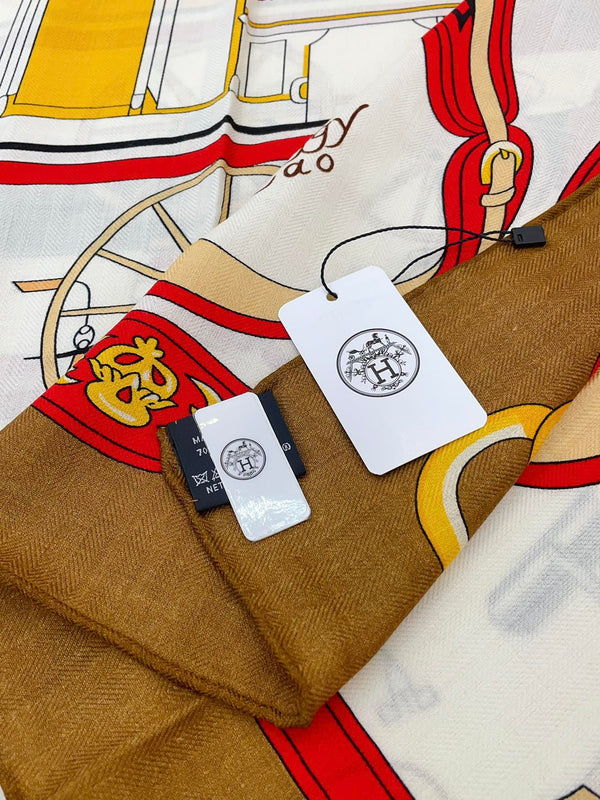 Palonniers Scarf 135 CM In Brown Colorful Cashmere And Silk 327474