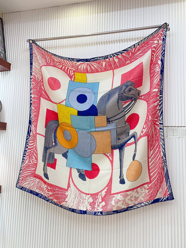 Cavalier en Formes shawl 140 CM In Pink Colorful Cashmere And Silk 331714