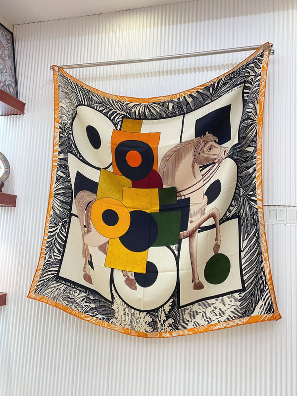 Cavalier en Formes shawl 140 CM In Black Colorful Cashmere And Silk 331716