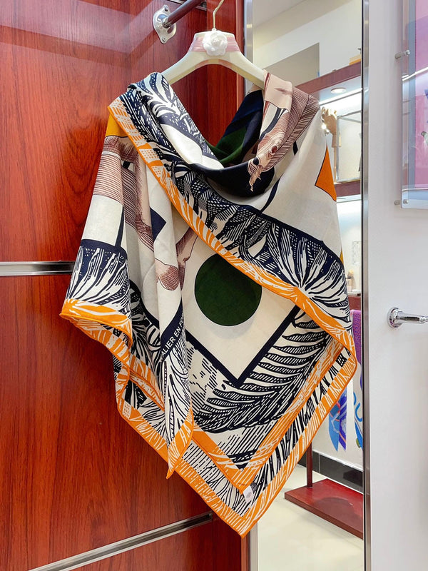 Cavalier en Formes shawl 140 CM In Black Colorful Cashmere And Silk 331716