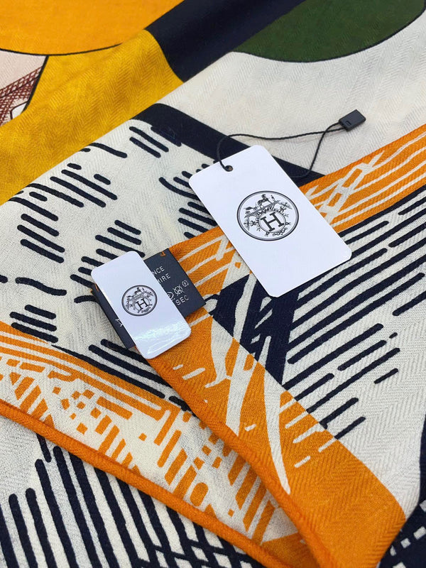 Cavalier en Formes shawl 140 CM In Black Colorful Cashmere And Silk 331716