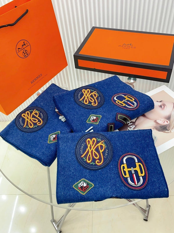 Scarf 160 CM In Blue Cashmere 334195