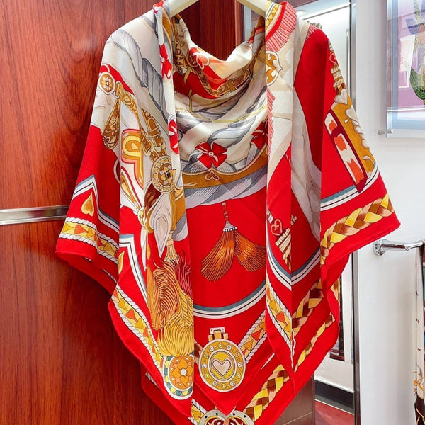 Sciarpa a forma di cuore quadrato, 140 cm, in cashmere e seta colorati rossi 335858