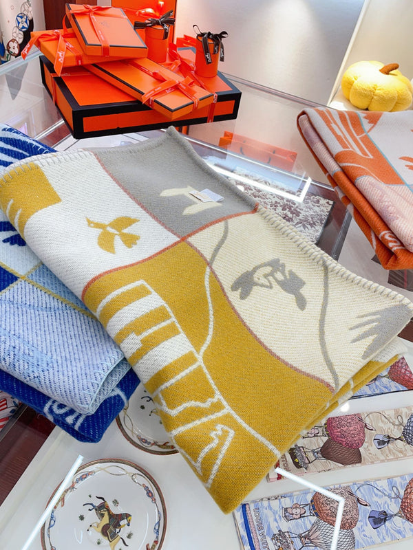 Baby Blankets 140 CM In Yellow Mix Grey Cashmere And Fine Wool 341417