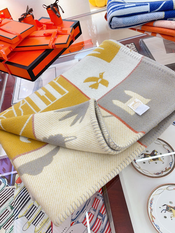 Baby Blankets 140 CM In Yellow Mix Grey Cashmere And Fine Wool 341417