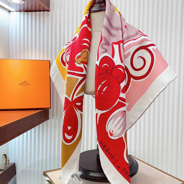 Le Cheval De Kazumi Scarf 90 CM Red Colorful Silk Twill 347388