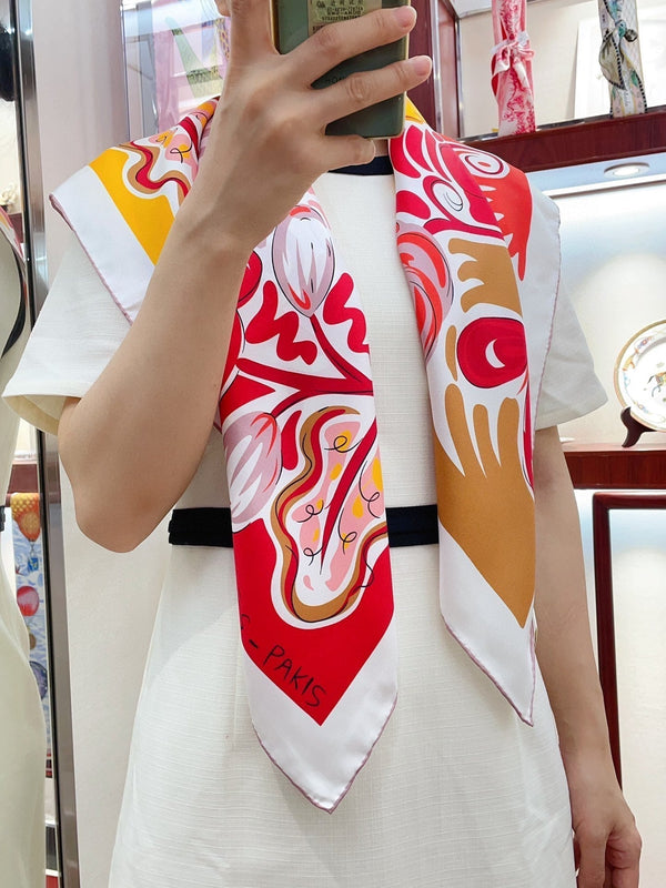 Le Cheval De Kazumi Scarf 90 CM Red Colorful Silk Twill 347388