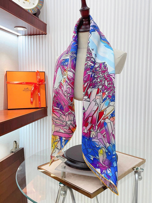La Vallee De Cristal Scarf 90 CM Colorful Silk Twill 347389