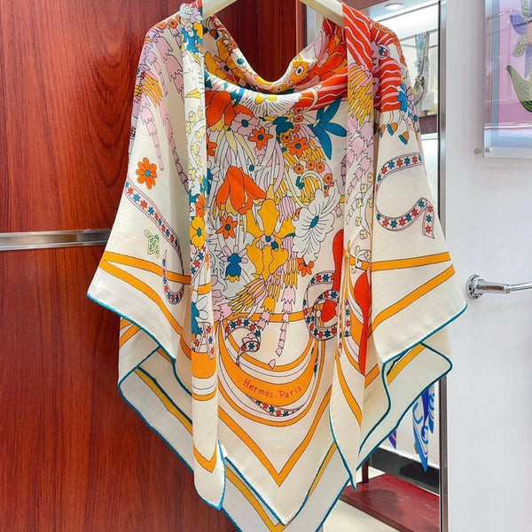 La Danse Du Printemps Scarf 140 In Yellow Colorful Cashmere And Silk 344366