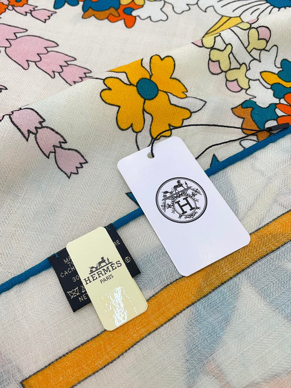 La Danse Du Printemps Scarf 140 In Yellow Colorful Cashmere And Silk 344366