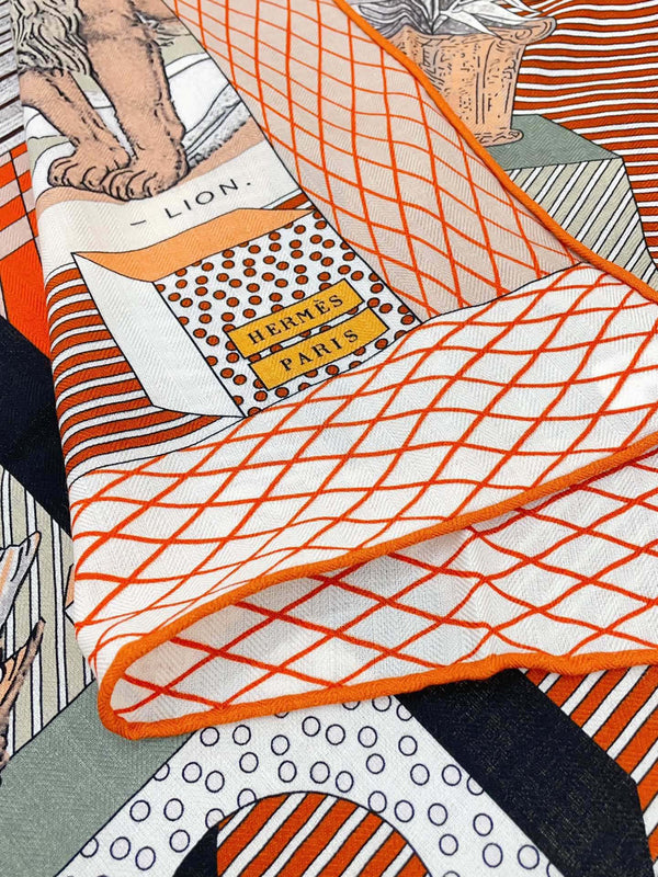 Grand Theatre Nouveau Scarf 135 CM In Orange Colorful Cashmere And Silk 362248